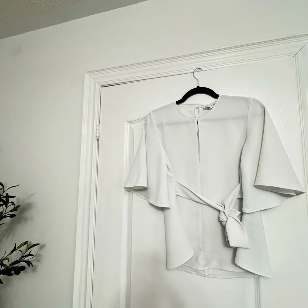 Zara White Tie-Front Blouse - Picture 1 of 6